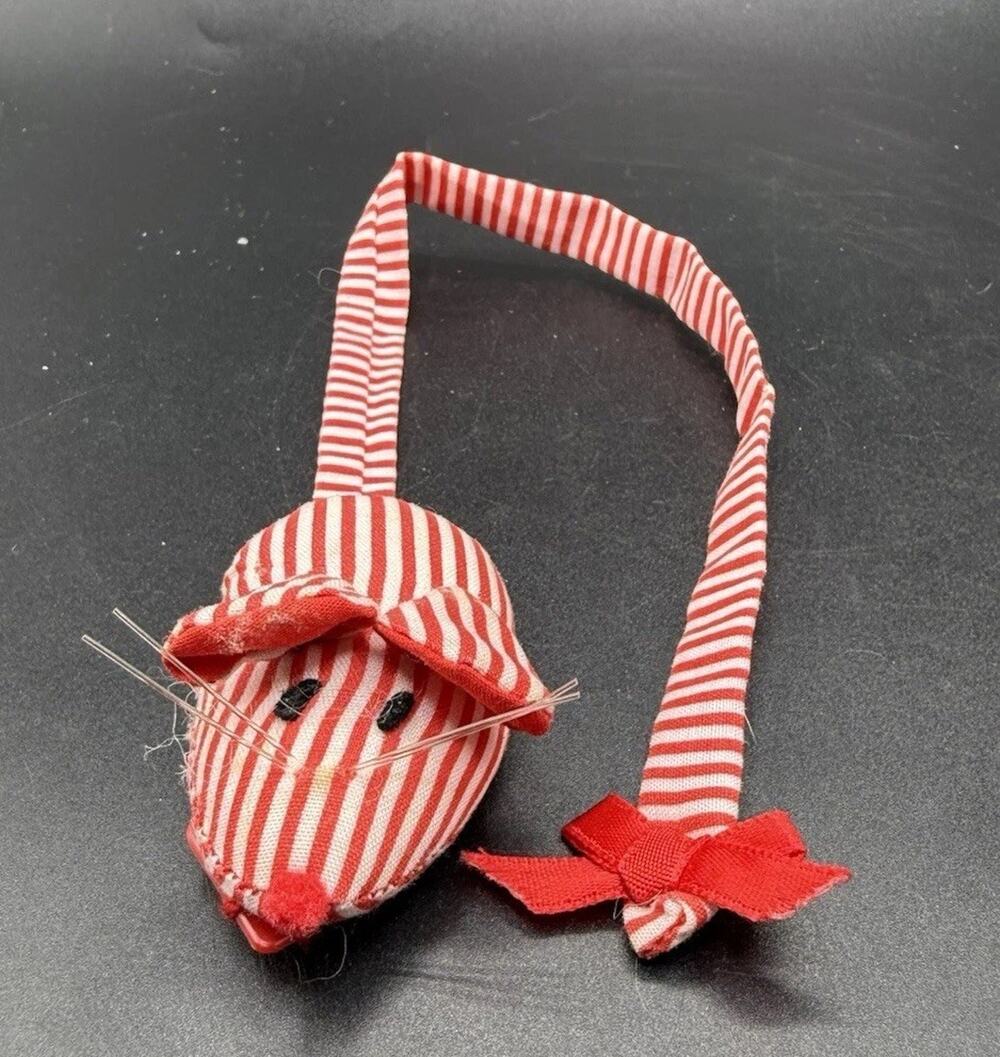 RARE Vtg Plush Red White Striped Mouse 12” Bookmark Paperclip Fabric Mouse LO22